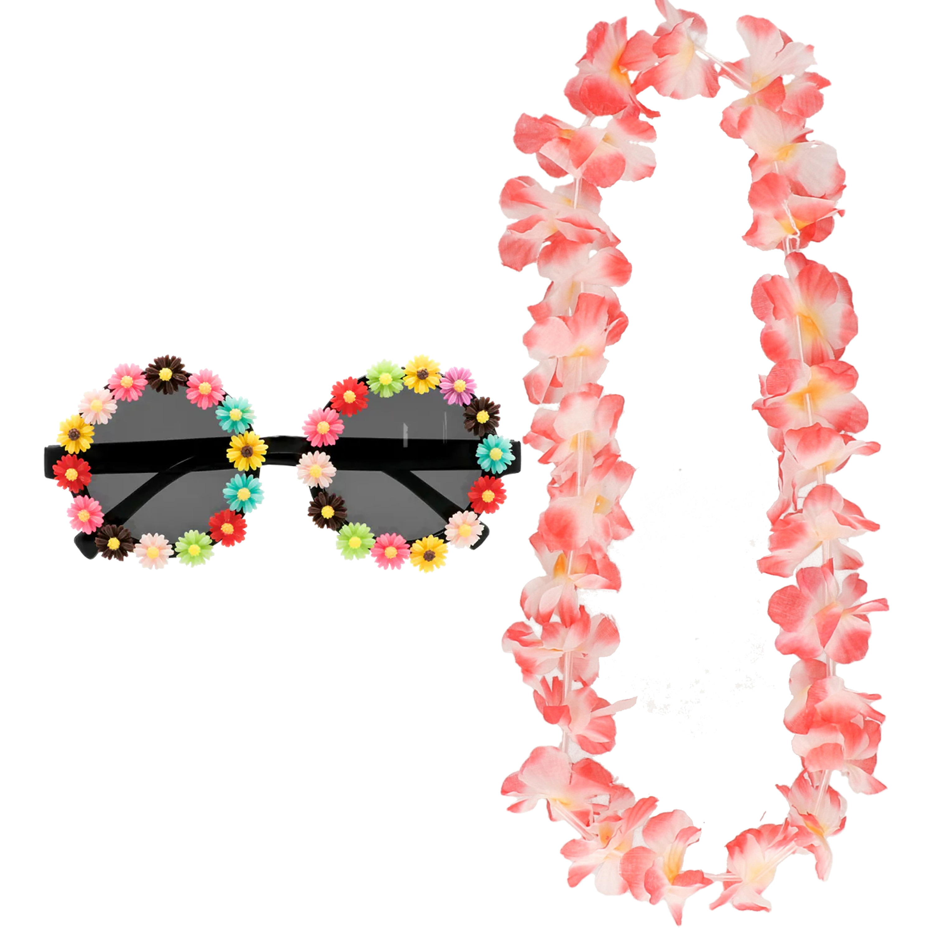Tropische Hawaii party verkleed accessoires set - bloemen zonnebril - en bloemenkrans multi-colour Top Merken Winkel